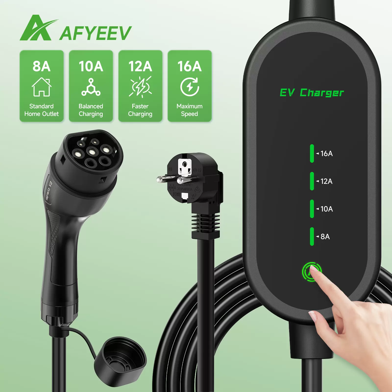 AFYEEV Type2 3.5KW 16A 1Phase EV Charger Portable Charging Box Current Adjustable 5m Cable Charging Station for Electric Vehicle